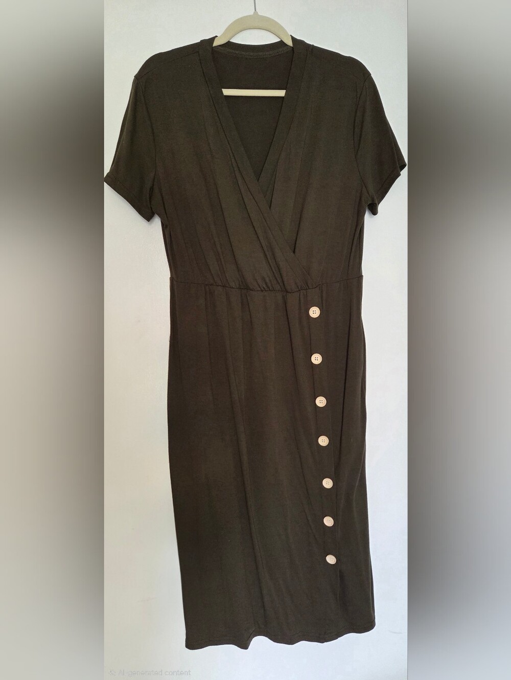 Women's Green Wrap-Style Button Dress